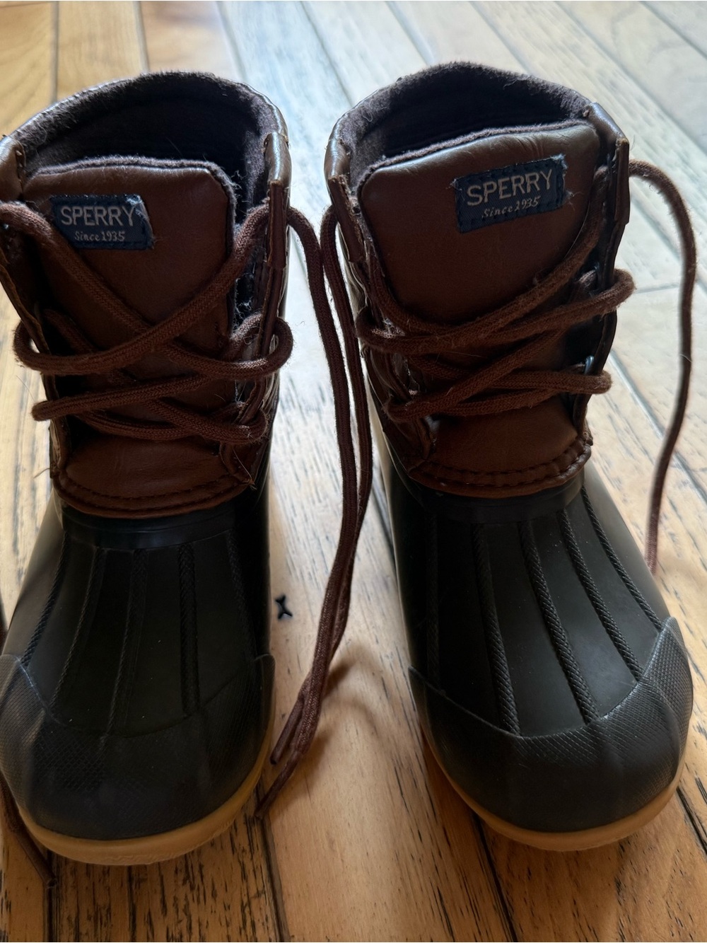 Sperry Brown Leather & Black Waterproof Kids Duck Boots